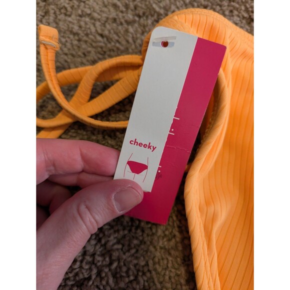 Xhilaration Bikini Bottoms XL Junior's Orange Ribbed Tie String Cheeky Cut - Picture 5 of 7